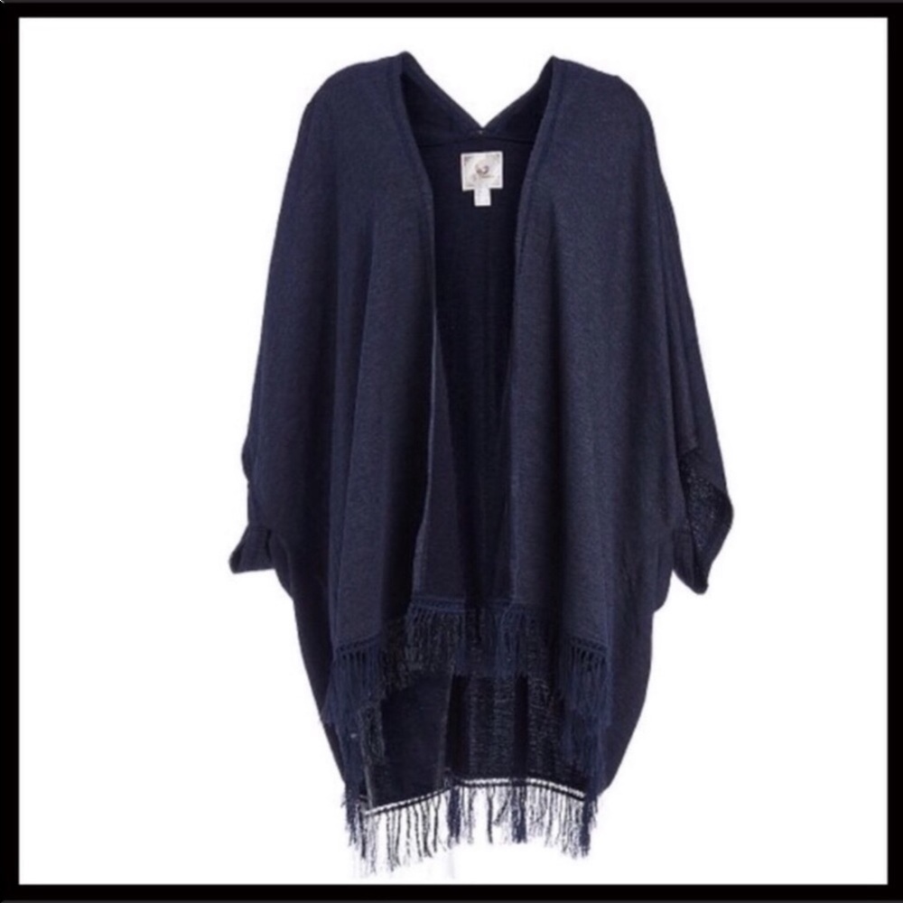PONCHO CAPE NAVY BLUE BLANKET WRAP CARDIGAN A3C - Picture 6 of 8